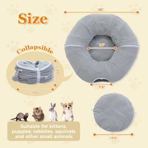 PAWZ Road Cat Tunnel, Cactus Cat Donut Tunnel Collapsible Cat Tunnel Tube, Dia-38 inches with Flower Soft Mat for Indoor Cats and Rabbits