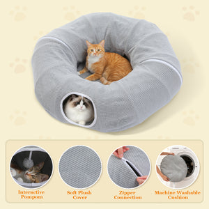 PAWZ Road Cat Tunnel, Cactus Cat Donut Tunnel Collapsible Cat Tunnel Tube, Dia-38 inches with Flower Soft Mat for Indoor Cats and Rabbits