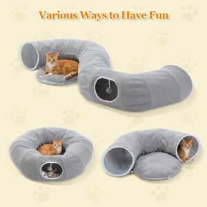 PAWZ Road Cat Tunnel, Cactus Cat Donut Tunnel Collapsible Cat Tunnel Tube, Dia-38 inches with Flower Soft Mat for Indoor Cats and Rabbits