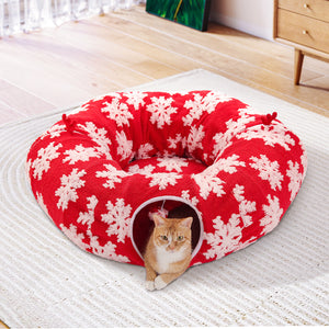 PAWZ Road Cat Tunnel, Cactus Cat Donut Tunnel Collapsible Cat Tunnel Tube, Dia-38 inches with Flower Soft Mat for Indoor Cats and Rabbits