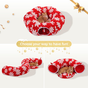 PAWZ Road Cat Tunnel, Cactus Cat Donut Tunnel Collapsible Cat Tunnel Tube, Dia-38 inches with Flower Soft Mat for Indoor Cats and Rabbits