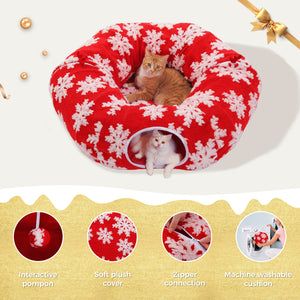PAWZ Road Cat Tunnel, Cactus Cat Donut Tunnel Collapsible Cat Tunnel Tube, Dia-38 inches with Flower Soft Mat for Indoor Cats and Rabbits