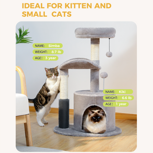 PAWZ Road Cat Tree for Indoor Cats with Cat Scratching Post,32.7" Cat Tower Cat Stand with Cat Condo, Self Groomer, Interactive Ball for Small Cats Kittens