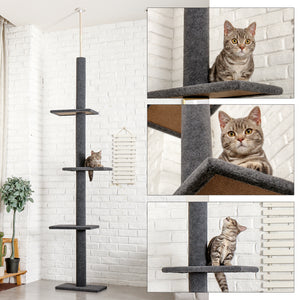 PAWZ Road Three Tier Floor-to-Ceiling Floor-to-Ceiling Cat Tree Cat Climbing Tower with Sisal-Covered Scratching Posts Natural Cat Tree Activity Center for Kittens Cat Tower Furniture
