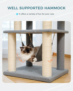 PAWZ Road Modern Cat Tree for Indoor Adult Cats, Wood Cat Tower Sturdy with Hammock for Large Cat, 52" Tall Level Kitty Condo Heavy Duty Carpet Frisco Cute Scratching Tower for Big Cats 20Lbs