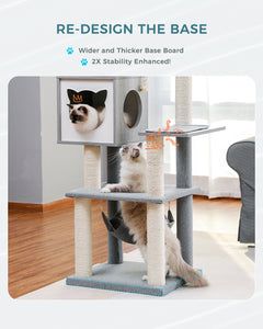 PAWZ Road Modern Cat Tree for Indoor Adult Cats, Wood Cat Tower Sturdy with Hammock for Large Cat, 52" Tall Level Kitty Condo Heavy Duty Carpet Frisco Cute Scratching Tower for Big Cats 20Lbs