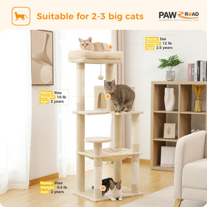 PAWZ Road 56.3" Plush Sisal Scratcher with 2 Door Condo House Cat Tree