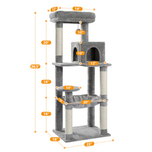 PAWZ Road 56,3" arranhador de sisal de pelúcia com árvore de gato de casa de condomínio de 2 portas