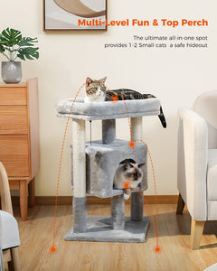 PEQULTI 28 "Torre para gatos pequenos com poleiro grande para gatinhos e gatos de tamanho médio, cinza 