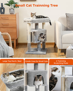 PEQULTI 28 "Torre para gatos pequenos com poleiro grande para gatinhos e gatos de tamanho médio, cinza 