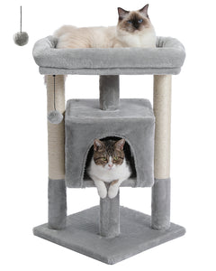 PEQULTI 28" Small Cat Tree Cat Tower with Big Top Perch for Kittens & Medium Size Cats, Gray
