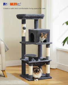 PEQULTI Torre para gatos multinível de árvore para gatos de 45,7" para gatos internos com condomínio e Hommock, cinza escuro 