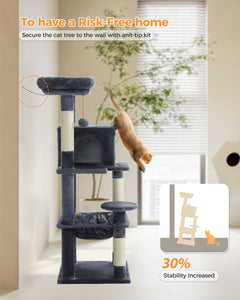 PEQULTI Torre para gatos multinível de árvore para gatos de 45,7" para gatos internos com condomínio e Hommock, cinza escuro 