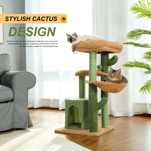 PAWZ Road Oasis Series Cactus Perch Condo Cat Tree Sisal Rope Cactus Cat Climb Tree Cat Tower Multi-Level Large Cat Tower Sisal Covering Scratching Posts with Dangling Ball