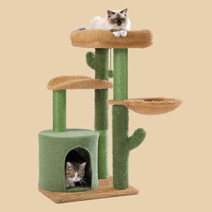 PAWZ Road Oasis Series Cactus Perch Condo Cat Tree Sisal Rope Cactus Cat Climb Tree Cat Tower Multi-Level Large Cat Tower Sisal Covering Scratching Posts with Dangling Ball