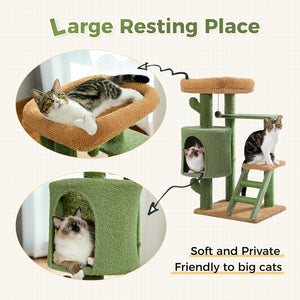 PAWZ Road Unique Cactus Cat Tree Cat Tower, 35.6'' Multi-Level Tall Cat Tower with Tall Cat Scratching Post, Large Cat Condo Cat Furniture Activity Center with Hammocks, Dangling Ball, Cat Climbing, Green