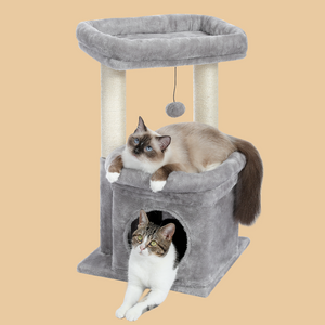 PAWZ Road Cat Tree Cat Tower for Indoor Cats with Private Cozy Cat Condo, Natural Sisal Scratching Posts and Plush Pom-pom for Small Cats
