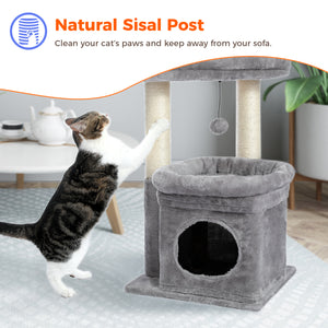PAWZ Road Cat Tree Cat Tower for Indoor Cats with Private Cozy Cat Condo, Natural Sisal Scratching Posts and Plush Pom-pom for Small Cats