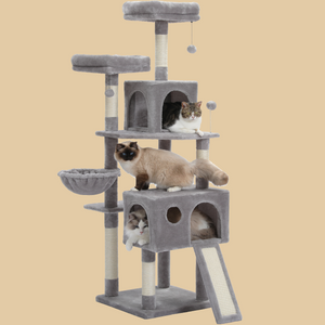 PAWZ Road 64" Cat Tree Large Plush Cat Tower Condo Multi-Level Cat Scratching Post Tower for All Indoor Cats, Gray,Beige