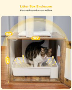 PAWZ Road Luxury Wooden Multifunctional Cat Tree With Enclosure For Standard Litter Box——Brown