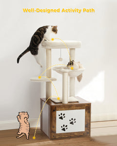 PAWZ Road Luxury Wooden Multifunctional Cat Tree With Enclosure For Standard Litter Box——Brown