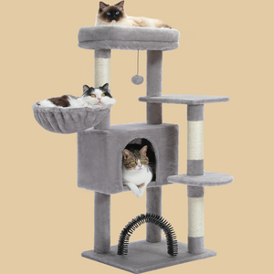 PAWZ Road Plush indoor Cat Tree for large cats,41.7" Medium Cat Tower Condo with Soft Perch Hammock Scratching Posts and Self-grooming Toy,Dark Gray