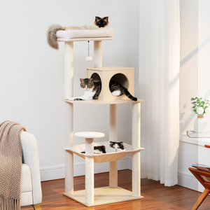 PAWZ Road 56.3 Inches Wooden Multi-Level Sisal Covered Large Cat Tree