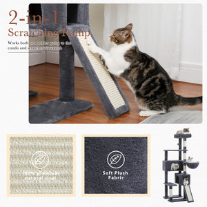 PEQULTI 61" Large Cat Tree Cat Tower with Ladder and Dual Condos for Indoor Cats, Dark Gray