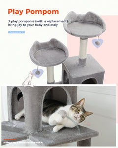 PEQULTI 63'' Torre grande para gatos com almofada para arranhar e condomínio aconchegante para gatos internos, cinza 