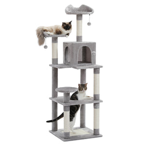 PEQULTI 63'' Large Cat Tree Cat Tower with Scratching Pad and Cozy Condo for Indoor Cats, Gray