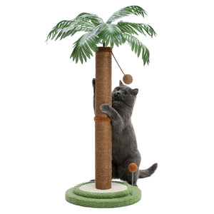 PEQULTI 34" Cat Scratching Post Coconut Palm Cat Scratcher with Sisal Balls for Indoor Cats, Brown