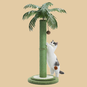 PAWZ Road Cat Scratching Post, 33" Tall Cat Scratcher for Large Cats with Interactive Balls& 100% Sisal Covered Kitten Scratch Posts for Indoor Cats Brown/Green