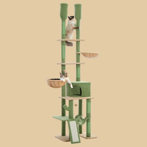 PAWZ Road Cactus Cat Tree Floor to Ceiling Cat Tower with Adjustable Height(85-112 Inches), 7 Tiers Cat Climbing Activity Center with Cozy Hammocks, 5 Platforms and Scratching Posts for Indoor Cats