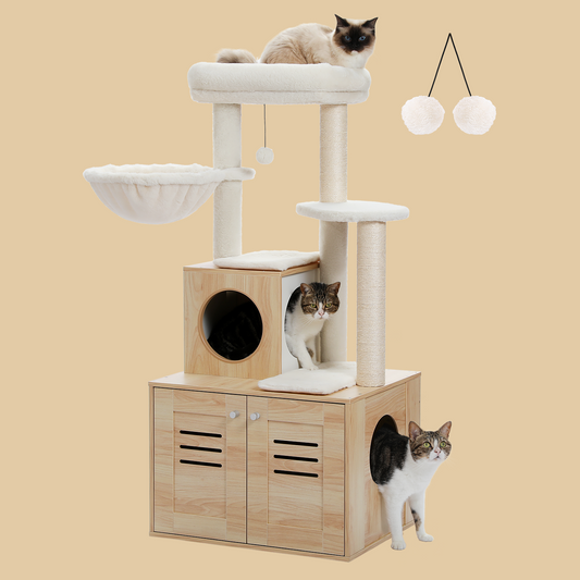 PAWZ Road Cat Tree with Litter Box Included-Modern Cat Tower with Litter Box Enclosure Furniture, 50