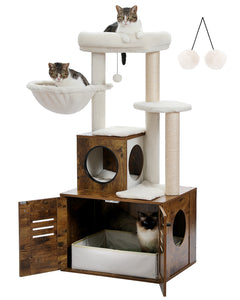 PEQULTI 50 "Torre de madeira para gatos com caixa de areia para gatos grandes internos, marrom 