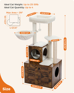 PEQULTI 50" Wooden Cat Tree Cat Tower with Litter Box Enclosure for Indoor Large Cats,Brown