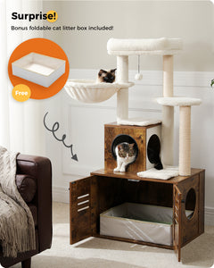 PEQULTI 50 "Torre de madeira para gatos com caixa de areia para gatos grandes internos, marrom 