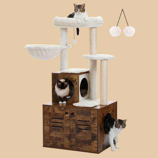 PAWZ Road Cat Tree with Litter Box Included-Modern Cat Tower with Litter Box Enclosure Furniture, 50