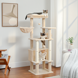 PAWZ Road Plush Cat Tree 55" Sisal Scratching Posts Tower with Large Perch Hammock for All Indoor Cats