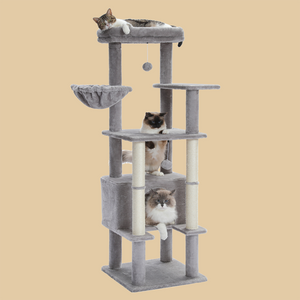 PAWZ Road Plush Cat Tree 55" Sisal Scratching Posts Tower with Large Perch Hammock for All Indoor Cats