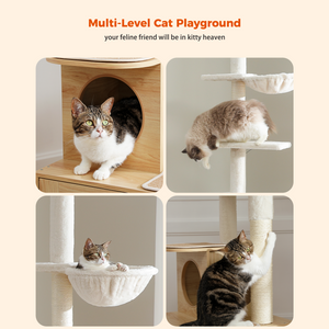 PAWZ Road Floor to Ceiling Cat Tree with Litter Box， Adjustable Height 90.6"-110.2" [230-280CM] Modern Cat Tower with 6 Tiers，Litter Box Enclosure，Scratching Post for Indoor Cats Brown/Beige