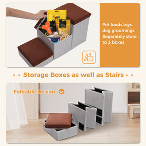 PAWZ Road Pet Stairs Escada de rampa para cães de 3 passos com caixas de armazenamento Rampa dobrável para cães e gatos para sofás de cama alta, marrom 
