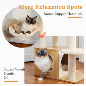 PAWZ Road Large Cat Tree, 51 Inches Wooden Cat Tower with Double Condos, Large Perch,Soft Hammock and Totally Wrapped Sisal Posts for Large Indoor Cats-Beige/Gray