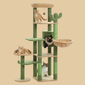 PAWZ Road 59" Cactus Cat Tree, Tall Cat Tree for Large Cat, Multi-Level Cat Tower, Cat Tree for Indoor Cats, Cat Condo with Large Hammock, Scratching Post and 2 Perches,
