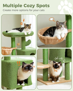 PEQULTI 35,4" Cactus Cat Tree Cat Tower com condomínio aconchegante e poleiro para gatos internos, verde 