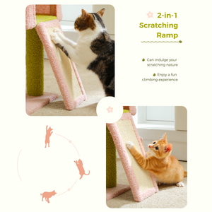 PAWZ Road  Flower Cat Tree 47.2" Multi-Level Cat Tower with Sisal Covered Scratching Posts, Cute Cat Condo for Indoor Small Medium Cats, Pink Top Perch, Ramp, Fluffy Ball, Green