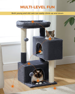 PEQULTI 31,5" Cat Tree Cat Tower com condomínios duplos grandes para gatinhos e gatos de tamanho médio, Drak Grey 