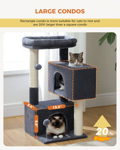 PEQULTI 31.5" Cat Tree Cat Tower with Dual Large Condos for Kittens and Medium Size Cats, Drak Gray