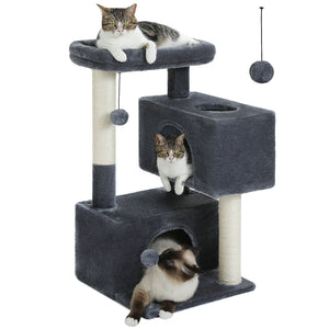 PEQULTI 31,5" Cat Tree Cat Tower com condomínios duplos grandes para gatinhos e gatos de tamanho médio, Drak Grey 