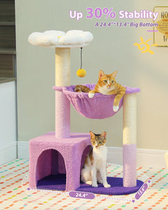 Flower Cat Tree with Sisal Scratching Posts, 36.6" Cute Cat Tower with Large Green Hammock for Small Indoor Cats, Cat Condo with Removable Flower Bed for Kittens